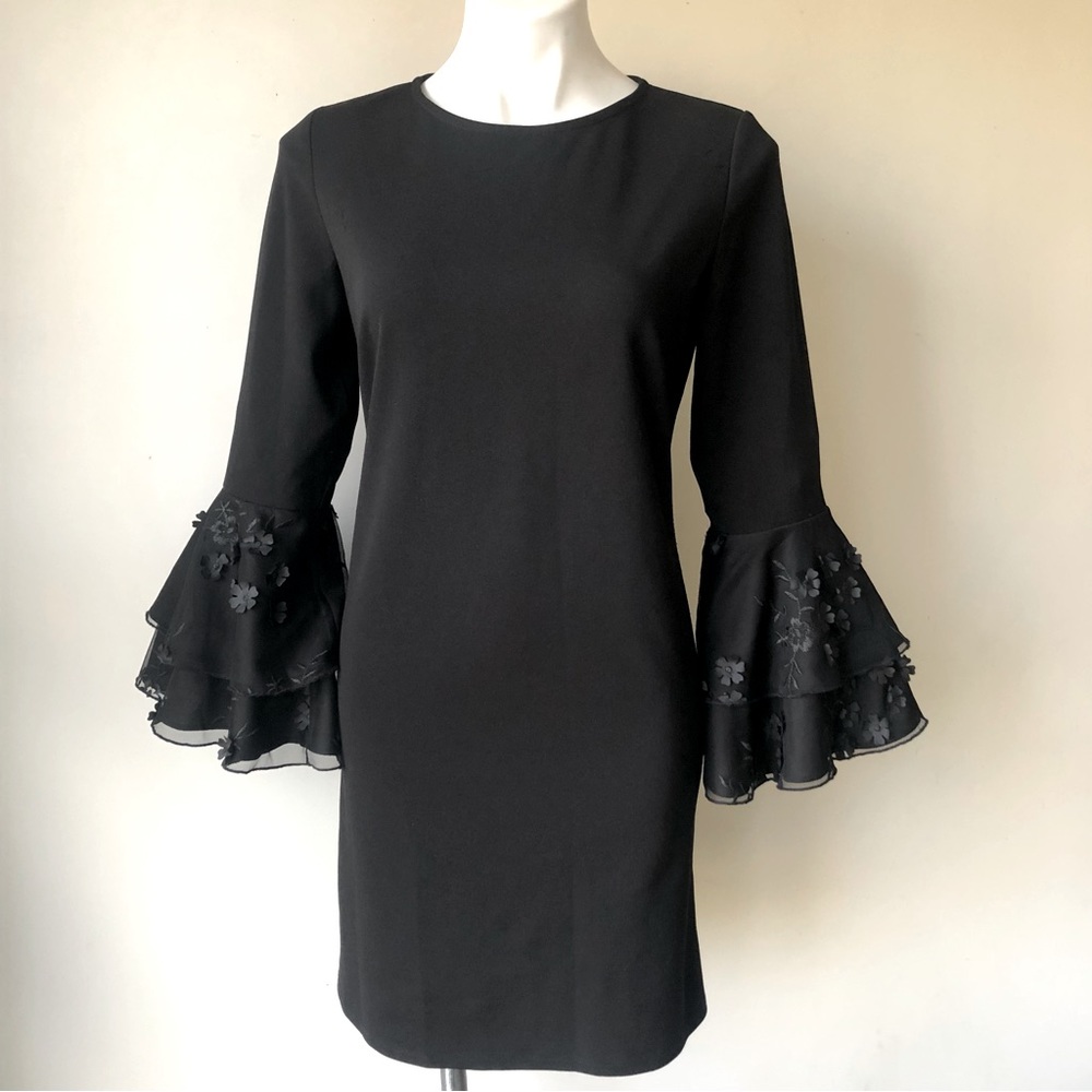 🌼 Roz & Ali Embellished Bell Sleeve Sheath Dress, Black S